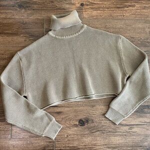 Zara M Tan Turtleneck Cropped Sweater